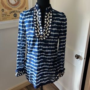 Tory, Burch, Tunic, blue white tie-dye, size 2